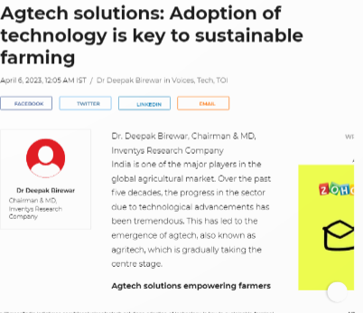 The Times Of India Agtech Solutions – Adoption Of Technology Is Key To Sustainable Farming – Inventys Research